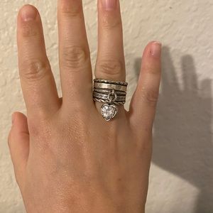 Silver heart dangle ring